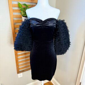 Zara Black Velvet Balloon Sleeve Velvet Bodycon  Sweetheart Mini Dress Medium